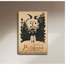 pablo picasso faun vintage poster print canvas, picasso exhibition in milan 1953, spanish painter, artwork poster, canva