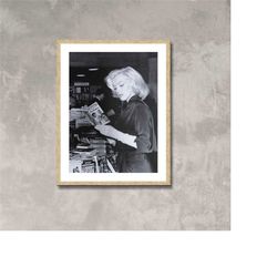 marilyn monroe in a bookstore photo poster framed canvas print, sunset boulevard, los angeles photos, vintage poster, ar