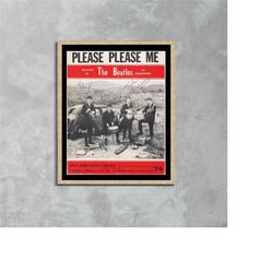 the beatles rock band vintage photo poster framed canvas print, please please me poster, vintage poster, advertising pos