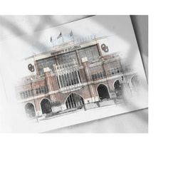 gaylord family - oklahoma memorial stadium drawing, sketch, watercolor poster - canvas print, sports art print, wall dec