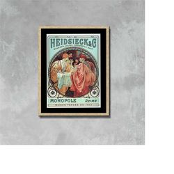 heidsieck champagne poster by mucha photo poster framed canvas print, french advertising poster, new fine art, vintage p