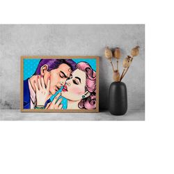 woman and man pop art, couple wall decor, couple wall art, romantic pop art home decor, pop art canvas