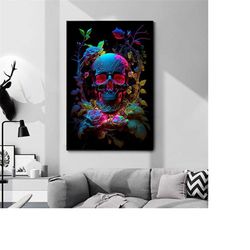 257 13 skull painting, skull canvas, skull poster, mexican skull poster, mexican skull painting, colorful painting, colo