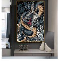 223 2 chinese dragon painting - japon dragon painting - asian decoration - dragon canvas - dragon prints - dragon wall a