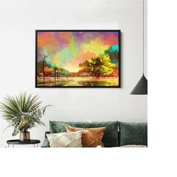 canvas wall art, canvas print, canvas art, autumn landscape painting, oil painting print, view canvas, forest landscape