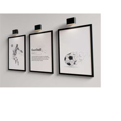 set of 3 football wall art prints, gift for teenager, teen bedroom decor, student room decor, abstract football wall art