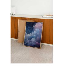 cloudy night celestial art print, stars & galaxy poster, blue/purple toned artwork, pastel colored art, printable wall a