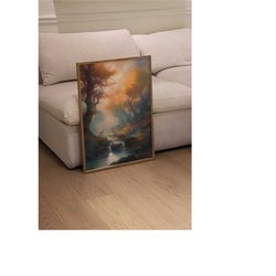 mythical woods, fantasy oil painting on canvas, fairycore aesthetic wall art, fantasy landscape/scenery for home & room