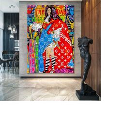 banksy the king painting pop art canvas decor, king of pop artwork graffiti wall art, pop art graffiti home decor, pop a