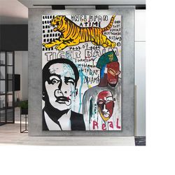 salvador dali banksy pop art canvas decor, surrealism art print, salvador dali, tiger pop art graffiti wall art, pop art