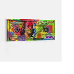 benjamin franklin one-hundred-dollar bill , benjamin franklin colorful 100 bucks,dollar money art,wall decor, money pict