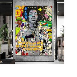 jimi hendrix banksy pop art canvas decor, jimi hendrix pop art graffiti wall art, pop art graffiti home decor