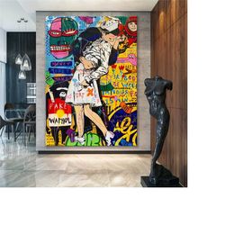 banksy love graffiti pop art canvas decor, banksy style pop art, marine pop art, street graffiti wall art, banksy poster