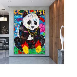 banksy panda pop art canvas decor, kung fu panda pop art graffiti wall art, pop art graffiti home decor, pop art room de