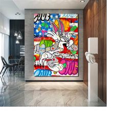 bugs bunny banksy pop art canvas , bugs bunny pop art graffiti wall art, pop art graffiti home decor, pop art room decor