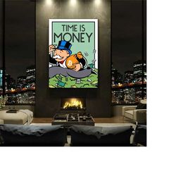 time is money mr. monopoly canvas, money pop art luxury canvas print, graffiti wall art, pop art graffiti decor, graffit