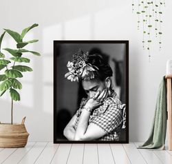 frida kahlo self portrait poster black and white retro vintage mexican famous artist fashion photography canvas frame pr