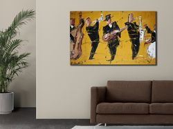 jazz band canvas print, music wall decor, home decoration,  ready to hang, instruments jazz canvas painting, musical pos