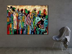 jazz band wall art,  colourful music wall decor, home & office decoration, african music print art, colorful artwork, mu