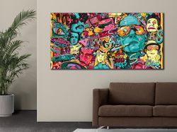 pop art wall art, graffiti pop art, colorful graffit print, colored human face painting,  canvas print decor, modern pop