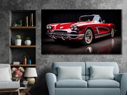 red car wall art, classic car digital printing, car wall decor, canvas print, living room canvas, ready to hang, home gi