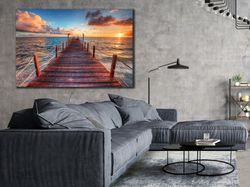 sea pier canvas print, blue sea canvas, landscape wall art, sea pier wall decor, large canvas print, home decor art