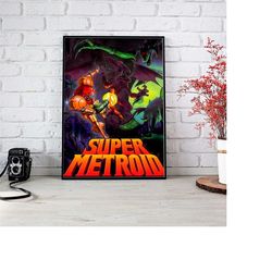 metroid poster - metroid prime poster - metroid art - metroid prime retro poster - samus poster - video game poster -vid