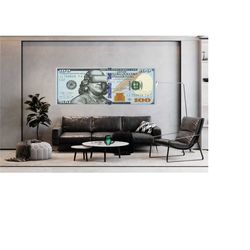 money art - 100 dollar bill print, benjamin franklin money canvas, abstract cash print art, new decor, home decor, wide