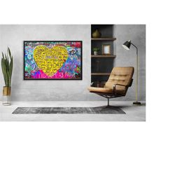 love and heart canvas painting, banksy love and heart graffiti wall decor, i loved you mom gift, inspirational street ar