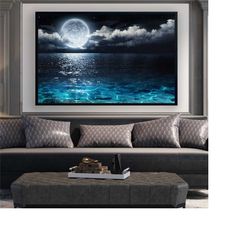 moon canvas wall art, nature moon canvas wall art, moon and sea home decorations, canvas ready to hang