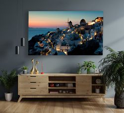 santorini island (thera island) canvas, greek island landscape canvas painting, santorini dayprinted landscape canvas pr