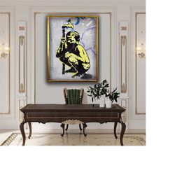 banksy child canvas wall art, yellow child canvas wall decor, lonely child ready to hang canvas print art, african child