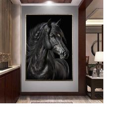 black horse canvas print , prancing horse canvas wall art , race horse canvas print , horse portrait canvas print , read