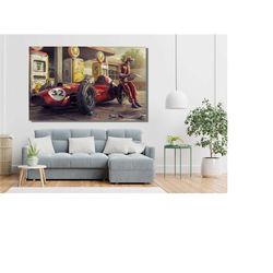 ferrari racing car canvas, vintage ferrari racing car wall art, racing car canvas, formula 1 print art,f1 fan gift,sport