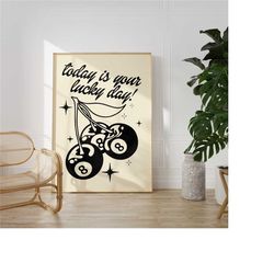 magic 8 ball cherry poster bar cart art, downtown girl apartment decor trendy wall art, funky decor large wall art, retr