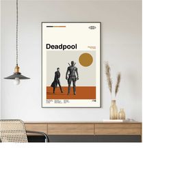 deadpool movie poster, deadpool print, minimalist poster, retro modern, vintage poster, midcentury art, wall art, home d
