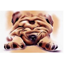 shar pei watercolor print on canvas