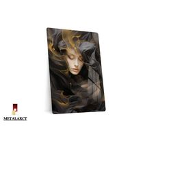 abstract woman metal canvas, spiritual woman wall art, illustration wall painting, printed metal canvas, aesthetic futur