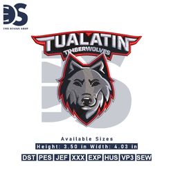 tualatin timberwolves embroidery design file, digital embroidery download, machine embroidery design, pes and dst format