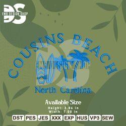 cousins beach north carolina embroidery design file, digital embroidery download, machine embroidery design, pes and dst