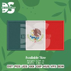 mexico national flag embroidery design file, digital embroidery download, machine embroidery design, pes and dst format