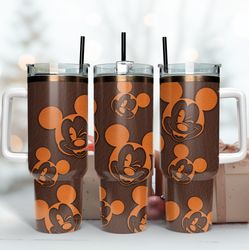 mickey head leather tumbler, mickey tumbler, leather 40oz tumbler