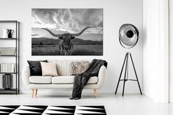 longhorn cow canvas texas, longhorn art longhorn canvas print farmhouse decor wild west longhorn wall decor