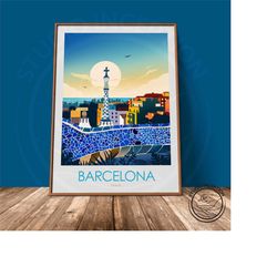 barcelona park guell spain travel poster art print