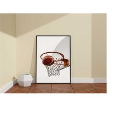 basketball hoop poster / basketball coach gift / nba wall art / teen room decor / basketball print / black framed canvas