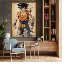 dragon ball wall art, anime canvas decor, anime gift, cartoon poster, geek room decor, fan art japanese art print