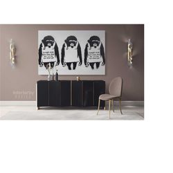 banksy monkey painting canvas, street art painting canvas, wall hanging canvas, banksy painting canvas, monkey painting