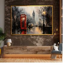london city skyline canvas, cityscape art print, city london print, rain in london poster, urban romance canvas, great d