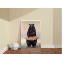 ballerina bear poster / shy bear poster / animals wall decor / ballerinas print /funny bear wall art decor / trendy wall