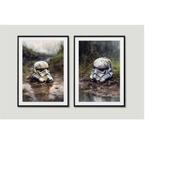 2 star wars stormtrooper paintings - 2 high quality star wars digital prints, stormtrooper helmet posters, star wars pai
